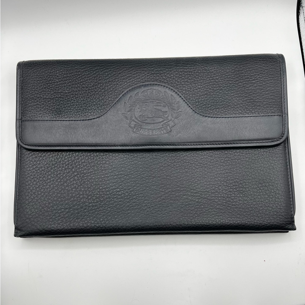 Burberry black grained leather laptop/tablet clutch.